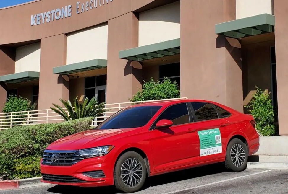 Red car mobile notary Las Vegas Nevada